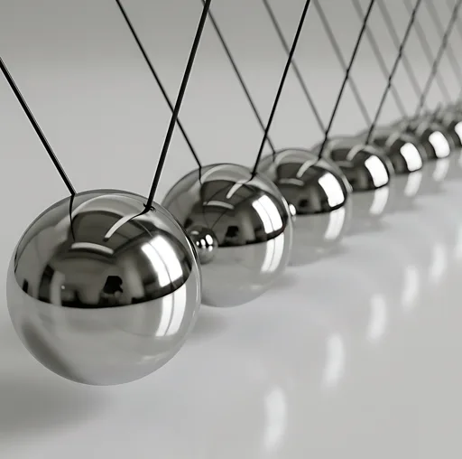 Newton's cradle illustrating building momentum