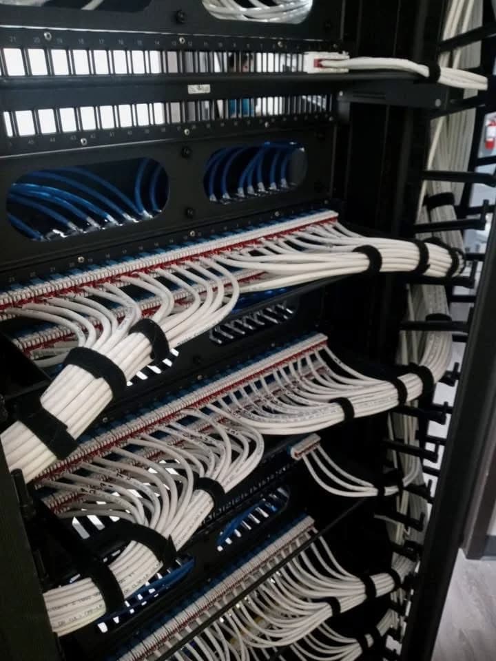 Network rack with dressed and labeled structured cabling