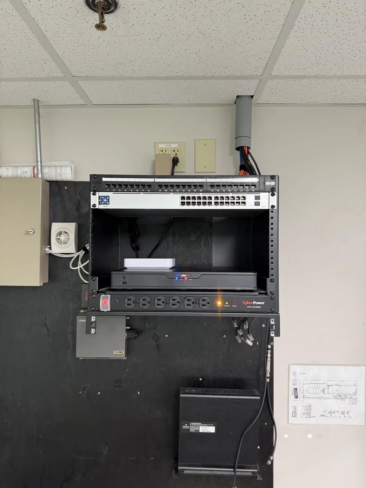 New wall-mounted network rack with patch panel and switch