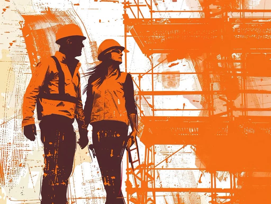 Construction workers on a commercial jobsite foundation